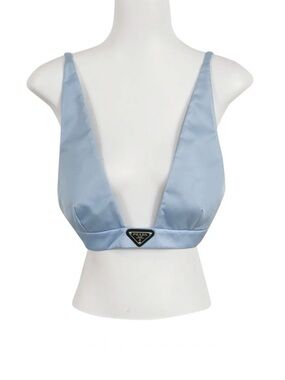 Prada Pale Blue Triangle Bralette with Logo Plaque